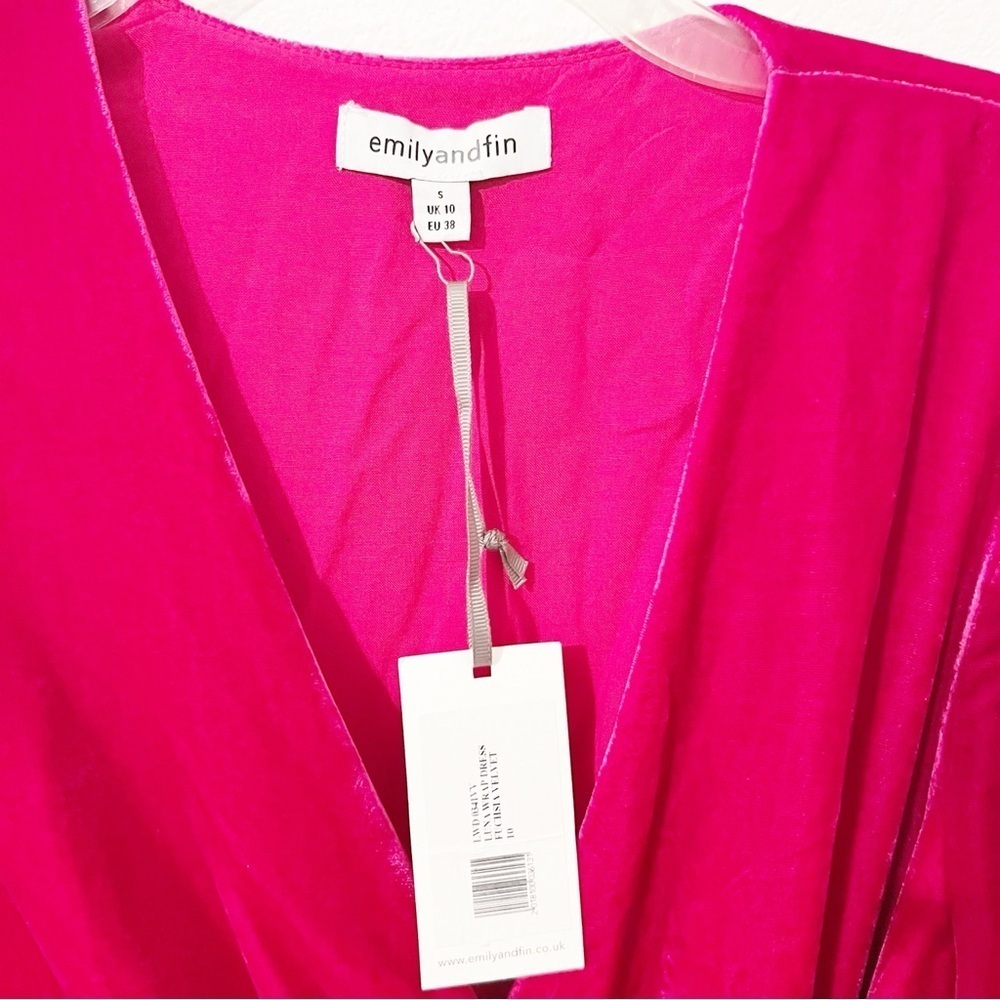 Emilyandfin Luna Wrap Dress Fuchsia Velvet Pink Midi Small S Nwt — image 3 of 8